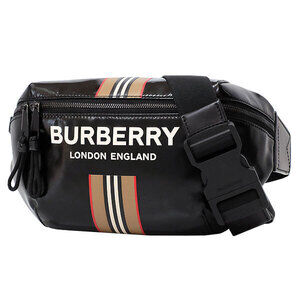 Burberry Body Belt Crossbody Bag Canvas Leather Black Icon Stripe 726 11